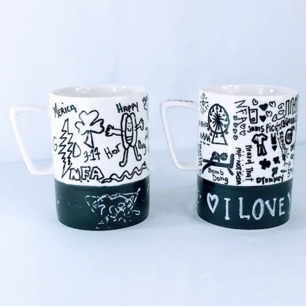 Starbucks 2013 Dad Mug Kids Drawing Design Limited Rare- Set of 2